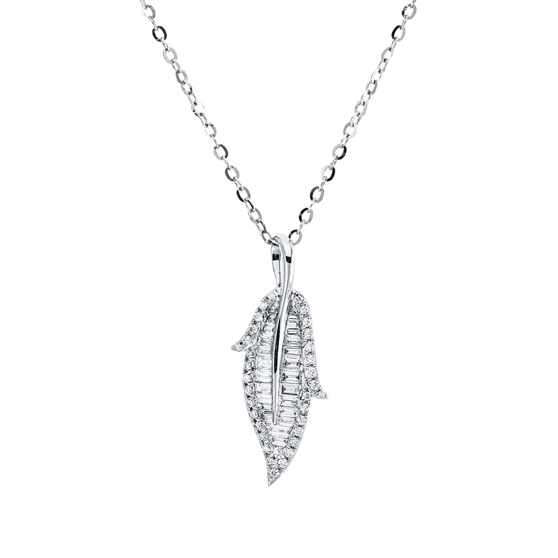 Collier 18 kt WG, mit ZÖ 40 cm + 42,5 cm, 22 Bag. 0,28 ct, TW-si, 33 Brill. 0,12 ct, TW-si