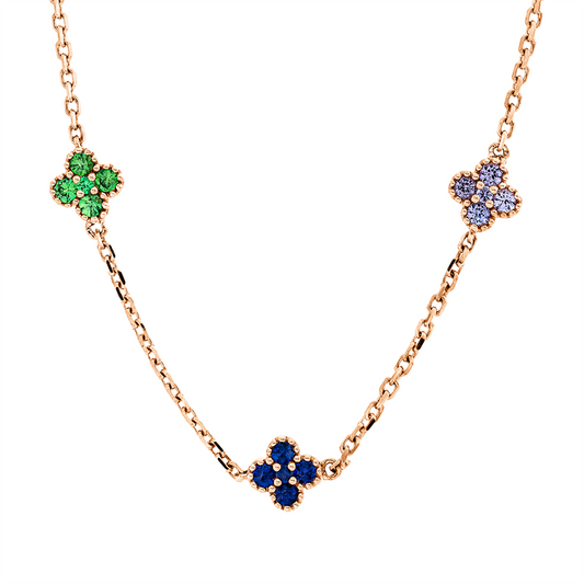 Collier 18 kt RG, mit ZÖ 43 cm + 44 cm, 35 Saphire 0,89 ct fancy