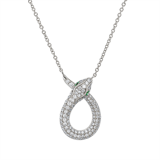 Collier 18 kt WG, 106 Brill. 0,66 ct, F-vsi, 2 Tsavorith 0,07 ct grün