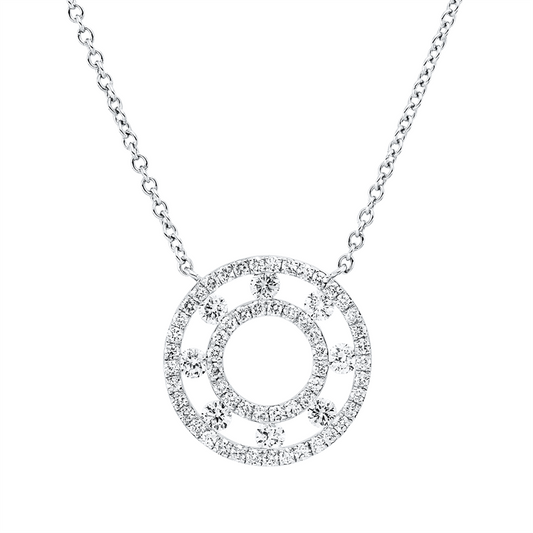 Collier 18 kt WG, mit ZÖ 40 cm + 43 cm, 65 Brill. 0,56 ct, F-vsi