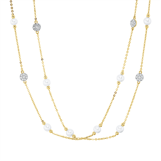 Collier 18 kt GG, Fassung rhodiniert, 32 Brill. 0,31 ct, TW-si, 15 SW weiß 4 mm