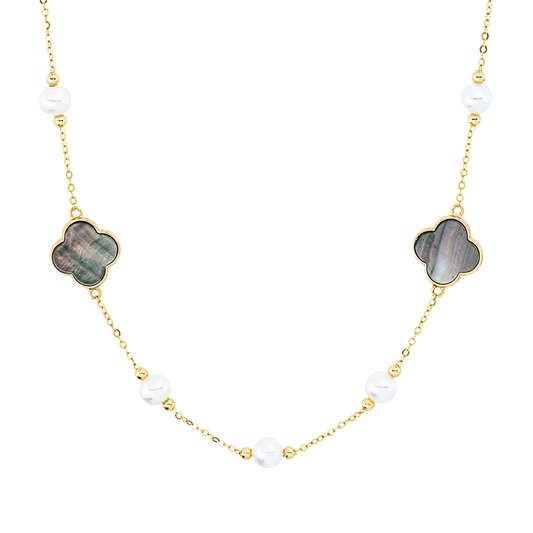 Collier 18 kt GG, mit Silikonverschluss bei 43 c, 2 Perlmutt schwarz, 8 SW weiß 4,5 mm