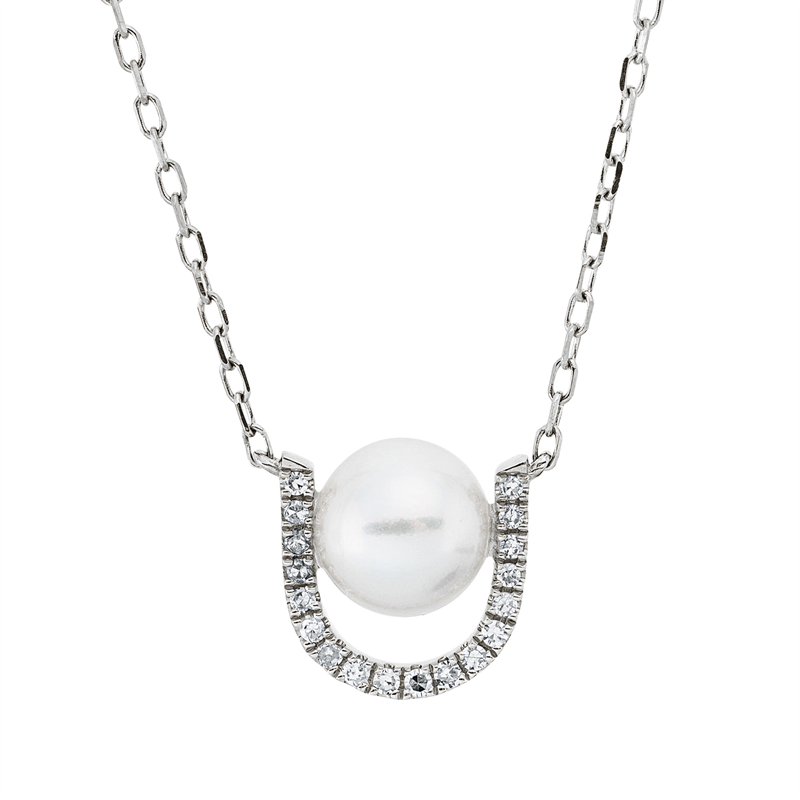 Collier 18 kt WG, mit ZÖ 40,6+41,6 cm, 18 Dia. 0,08 ct, W-si, 1 SW weiß 6,5 mm
