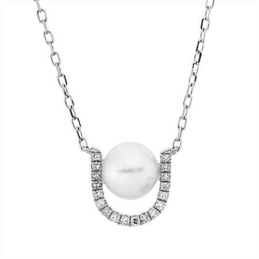 Collier 18 kt WG, mit ZÖ 40,6+41,6 cm, 18 Brill. 0,08 ct, W-si, 1 SW weiß 6,5 mm