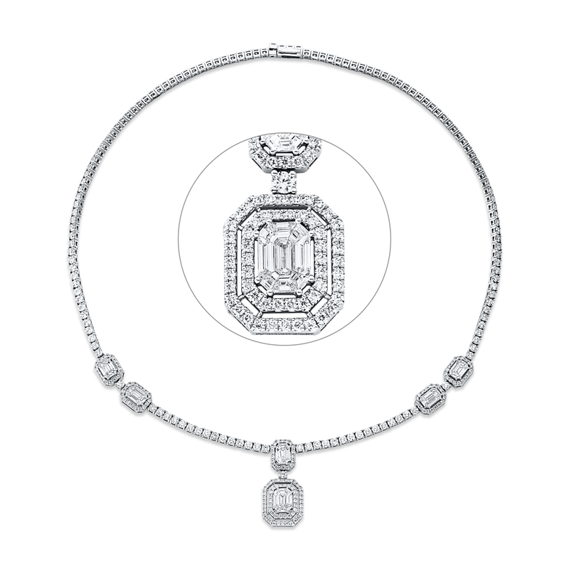 Collier 18 kt WG, 144 Brill. 0,88 ct, TW-si, 141 Brill. 7,11 ct, TW-si, 6 Fant-Schl. 1,38 ct, TW-vsi