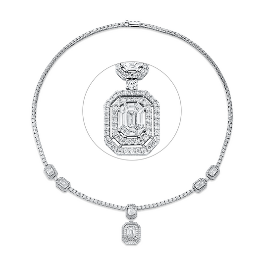 Collier 18 kt WG, 144 Brill. 0,88 ct, TW-si, 141 Brill. 7,11 ct, TW-si, 6 Fant-Schl. 1,38 ct, TW-vsi