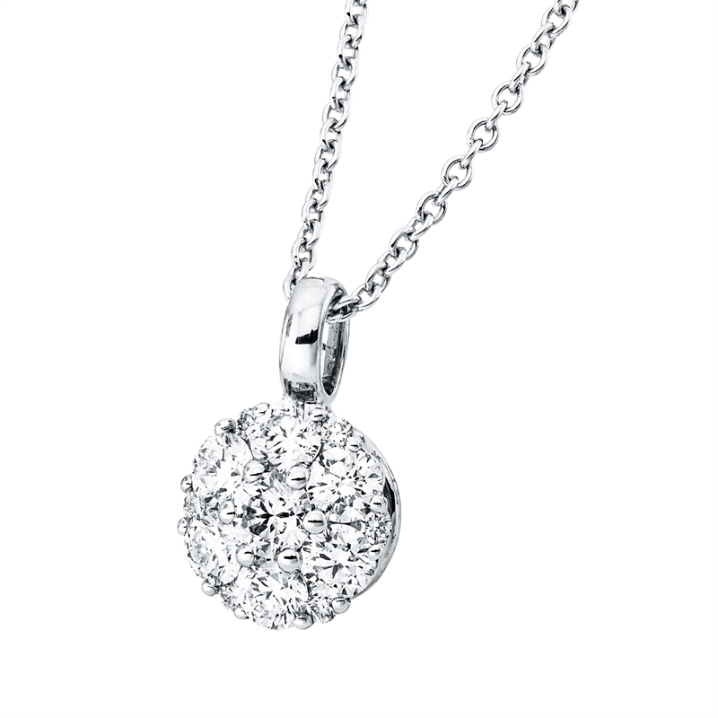 Collier 18 kt WG, mit ZÖ 38,5 cm, 6 Brill. 0,54 ct, TW-vsi, 1 Brill. 0,13 ct, TW-vsi, 6 Brill.0,05 ct, TW-vsi