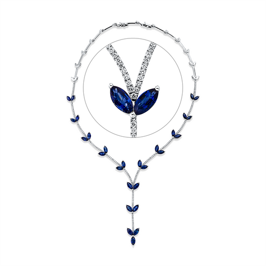 Collier 18 kt WG, 153 Brill. 2,52 ct, TW-vsi, 27 Saphire 18,48 ct blau