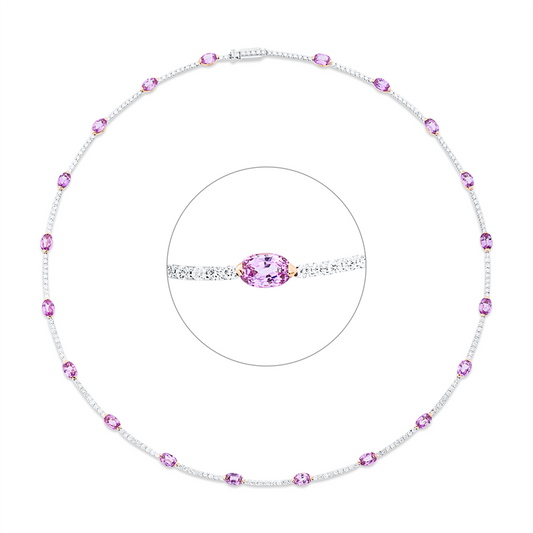 Collier 18 kt WG+RG, 187 Brill. 3,40 ct, TW-vsi/si, 20 Saphire 11,96 ct pink
