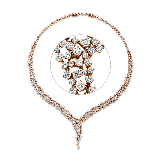Collier 18 kt RG, extension ZÖ 40,5 cm, 123 Brill. 10,81 ct, TW-vsi, 194 Brill. 8,61 ct, TW-vsi
