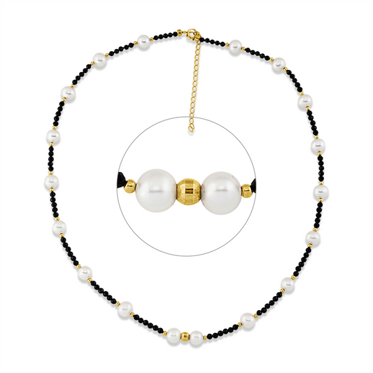 Collier 18 kt GG, mit ZÖ 40 cm, 106 Spinel 15,90 ct schwarz, 18 SW weiß 6 mm