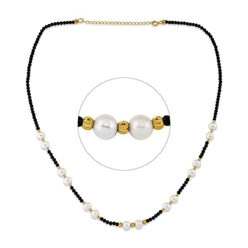 Collier 18 kt GG, mit ZÖ 40 cm, 138 Spinel 20,70 ct schwarz, 14 SW weiß 5,5 mm
