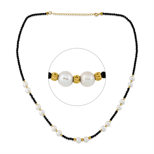 Collier 18 kt GG, mit ZÖ 40 cm, 138 Spinel 20,70 ct schwarz, 14 SW weiß 5,5 mm
