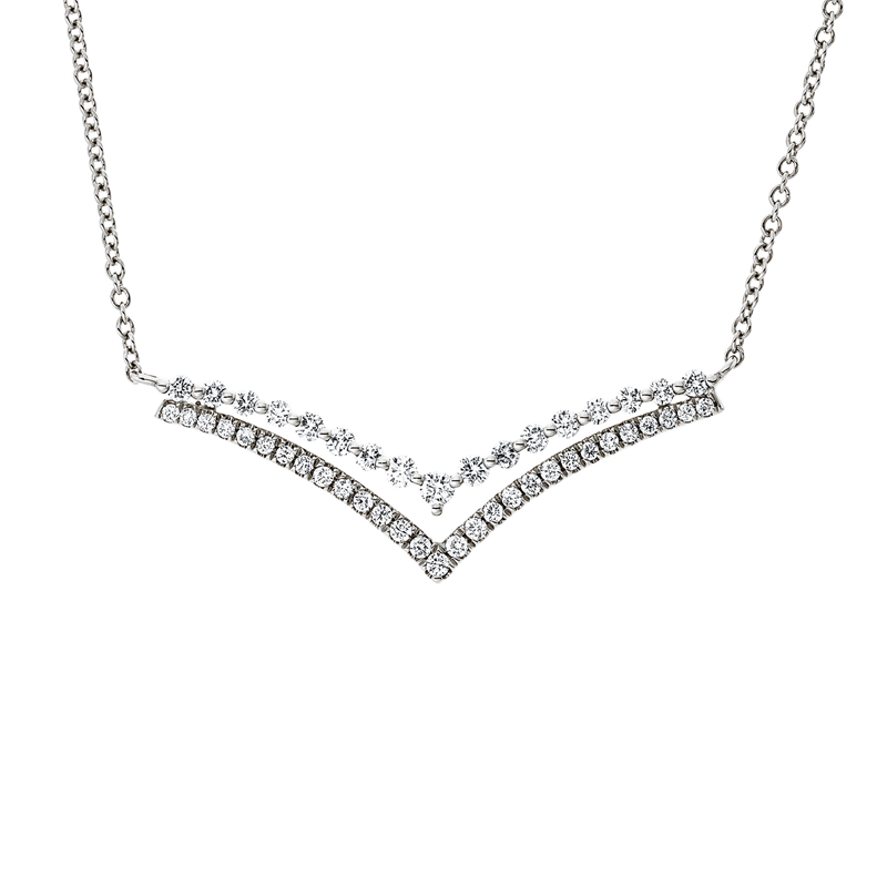 Collier 14 kt WG, mit ZÖ 40,6 cm + 43,2 cm, 46 Brill. 0,33 ct, I-si