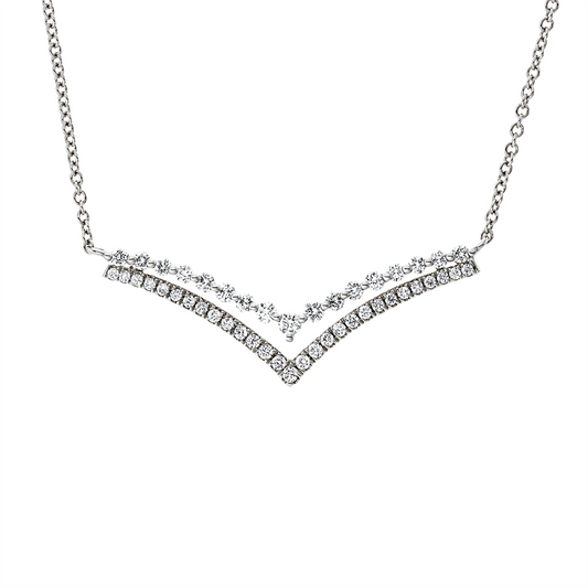 Collier 14 kt WG, mit ZÖ 40,6 cm + 43,2 cm, 46 Brill. 0,33 ct, I-si