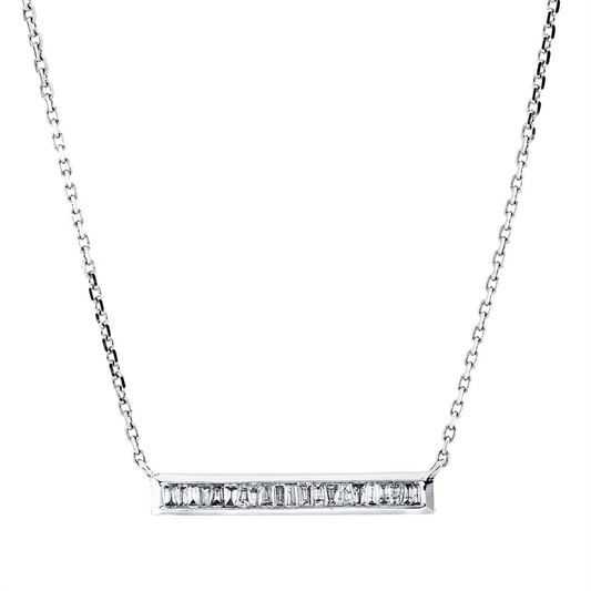 Collier 18 kt WG, mit ZÖ 40,6 cm + 43,2 cm, 20 Trap. 0,20 ct, TW-si