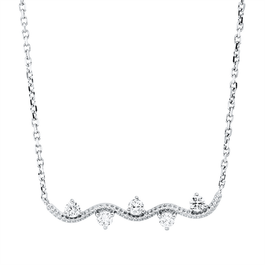 Collier 18 kt WG, mit ZÖ 40,6 cm + 43,2 cm, 5 Brill. 0,17 ct, TW-si/pi