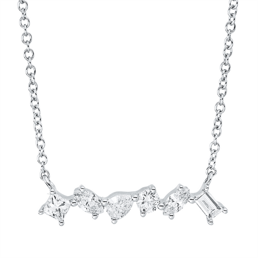 Collier 18 kt WG, mit ZÖ 40,6 cm + 43,2 cm, 6 Fant-Schl. 0,41 ct, TW-si