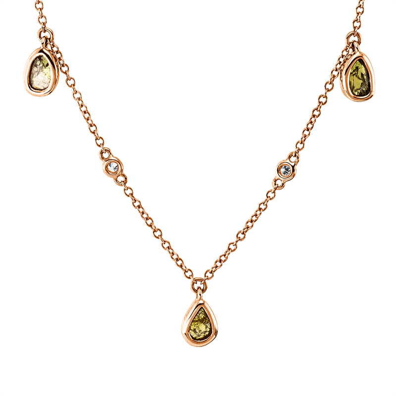 Collier 18 kt RG, 6 Brill. 0,07 ct, I-si/pi, 5 Dia.Split 0,72 ct, gelb