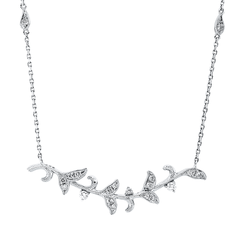 Collier 18 kt WG, mit ZÖ 40,6 cm + 43,2 cm, 19 Brill. 0,23 ct, TW-si/pi
