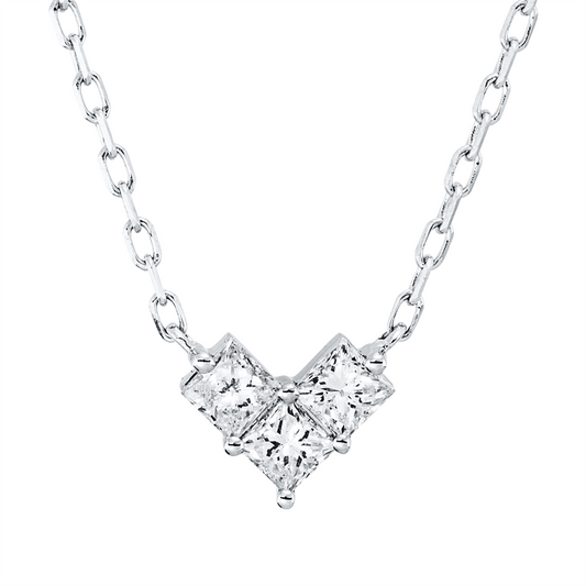 Collier 18 kt WG, ZÖ 40,6+43 cm, 3 Princ. 0,33 ct, TW-si,
