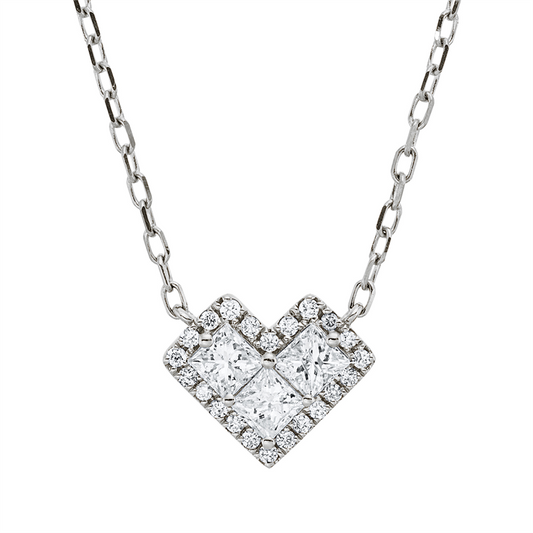 Collier 18 kt WG, ZÖ 40,6+43 cm, 3 Princ. 0,33 ct, TW-si, 22 Brill. 0,07 ct, TW-pi,