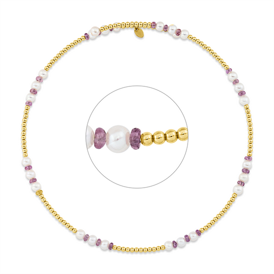 Collier 18 kt GG, 24 Rubine 6,60 ct rot, 26 ZP weiß 4,5 mm