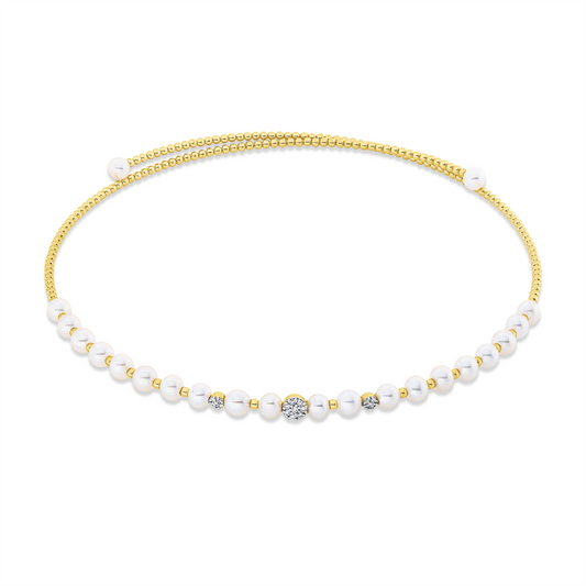 Collier 18 kt GG, Fassung rhodiniert, 16 Brill. 0,13 ct, TW-si, 22 ZP weiß 4,5 mm