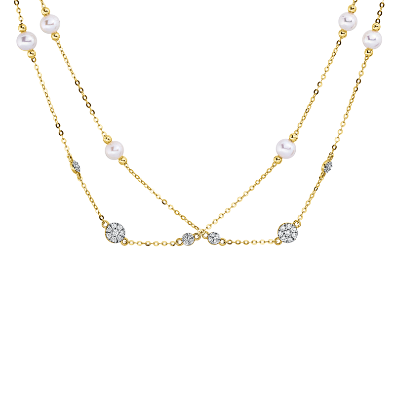 Collier 18 kt GG, Fassung rhodiniert, 32 Brill. 0,25 ct, TW-si, 21 ZP weiß 4 mm