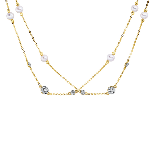 Collier 18 kt GG, Fassung rhodiniert, 32 Brill. 0,25 ct, TW-si, 21 ZP weiß 4 mm