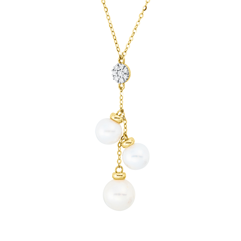 Collier 18 kt GG,Fass rhod,ZÖ,8 Brill. 0,08 ct,TW-si,2 ZP weiß 6 mm,1 ZP weiß 5 mm,1 ZP weiß 7 mm