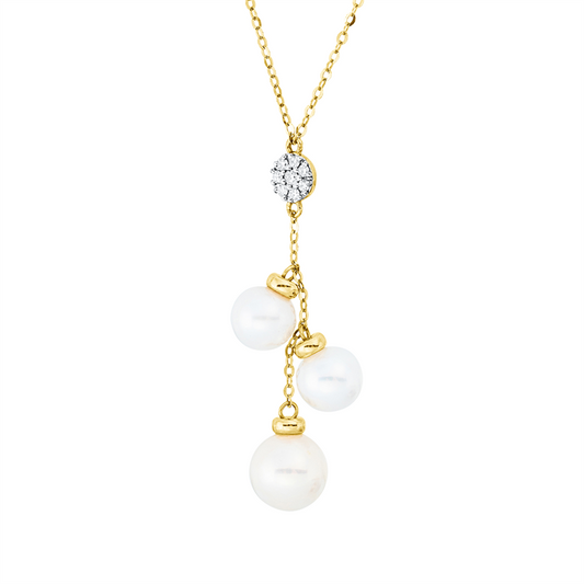 Collier 18 kt GG,Fass rhod,ZÖ,8 Brill. 0,08 ct,TW-si,2 ZP weiß 6 mm,1 ZP weiß 5 mm,1 ZP weiß 7 mm