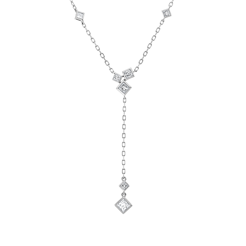 Collier 18 kt WG, ZÖ 40,6+43 cm, 2 Princ. 0,27 ct, TW-si, 5 Princ. 0,22 ct, TW-si