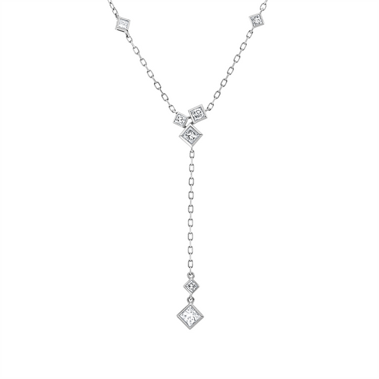 Collier 18 kt WG, ZÖ 40,6+43 cm, 2 Princ. 0,27 ct, TW-si, 5 Princ. 0,22 ct, TW-si