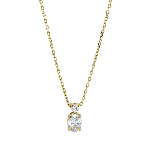 Collier 18 kt GG, mit ZÖ 40 cm + 42 cm, 1 Oval 0,30 ct, TW-si, 1 Brill. 0,04 ct, TW-si