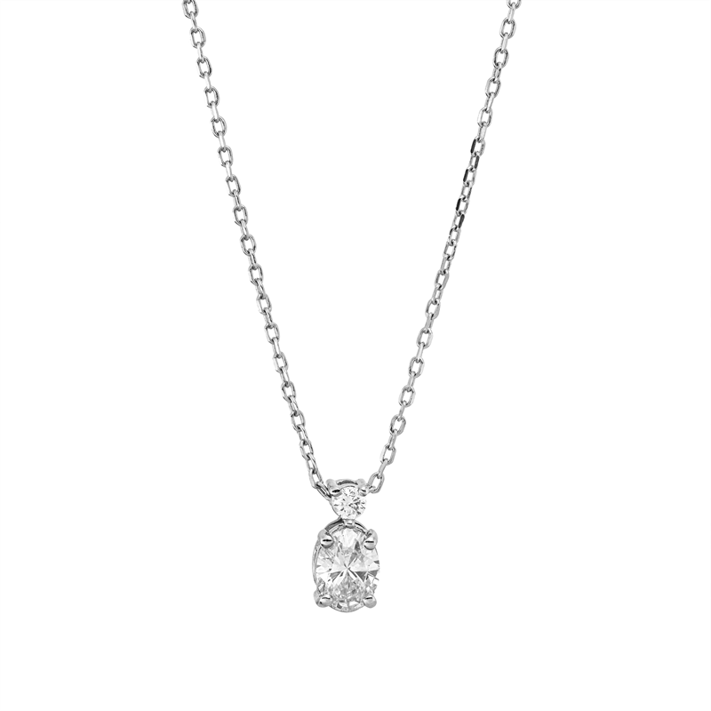 Collier 18 kt WG, mit ZÖ 40 cm + 42 cm, 1 Oval 0,30 ct, TW-si, 1 Brill., TW-si