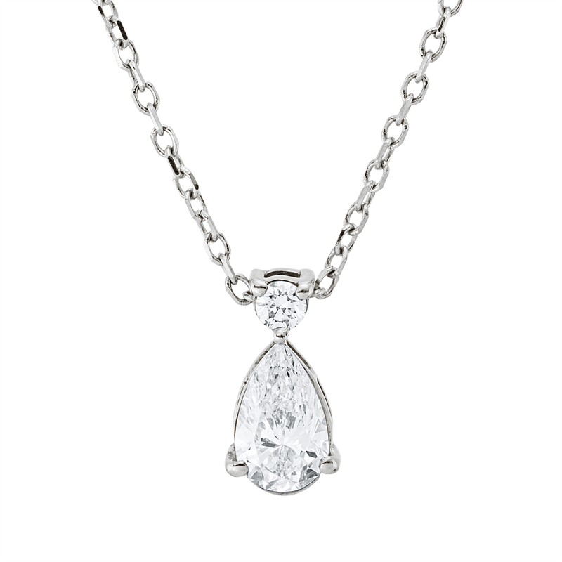 Collier 18 kt WG, mit ZÖ 40 cm + 42 cm, 1 Tropfen 0,30 ct, TW-si, 1 Brill. 0,04 ct, TW-si