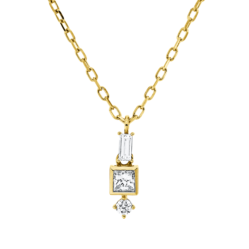 Collier 18 kt GG, ZÖ 40,6+43 cm, 1 Princ. 0,09 ct, TW-si, 1 Brill. 0,03 ct, TW-si, 1 Bag. 0,05 ct, TW-si