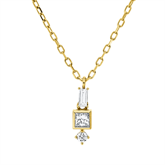 Collier 18 kt GG, ZÖ 40,6+43 cm, 1 Princ. 0,09 ct, TW-si, 1 Brill. 0,03 ct, TW-si, 1 Bag. 0,05 ct, TW-si