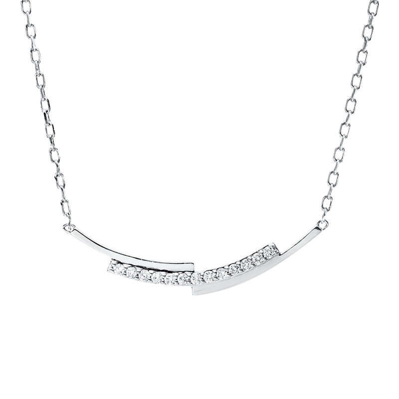 Collier 18 kt WG, ZÖ 40,6+43 cm, 13 Brill. 0,10 ct, TW-pi