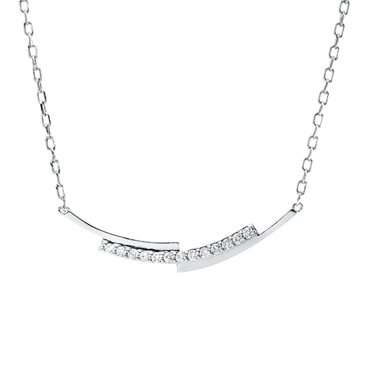 Collier 18 kt WG, ZÖ 40,6+43 cm, 13 Brill. 0,10 ct, TW-pi