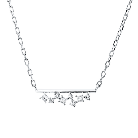 Collier 18 kt WG, 3 Brill. 0,03 ct, TW-pi, 3 Princ. 0,06 ct, TW-si, 2 Brill. 0,02 ct, TW-pi
