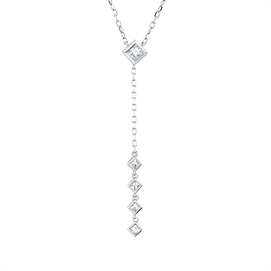 Collier 18 kt WG, ZÖ 40,6+43 cm, 1 Princ. 0,07 ct, TW-si, 8 Princ. 0,40 ct, TW-si