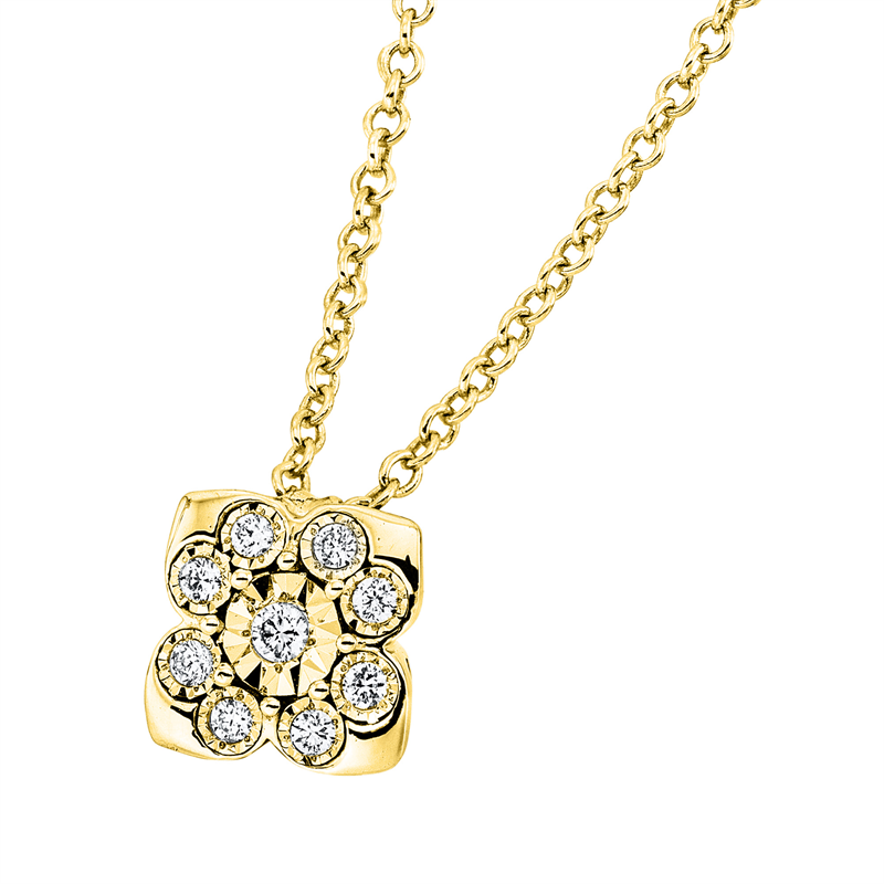 Collier 18 kt GG, Fassung rhodiniert, 9 Brill. 0,05 ct, TW-si