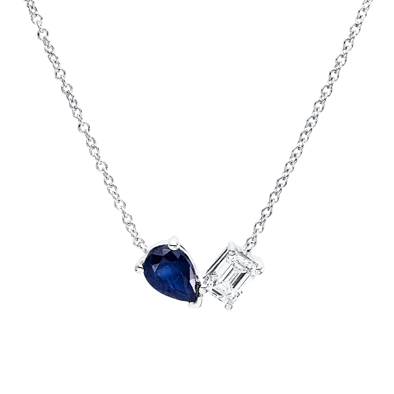 Collier 18 kt WG, 1 Sm.schliff 0,30 ct, TW-si, 1 Saphir 0,46 ct blau