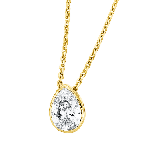 Collier 18 kt GG, mit ZÖ 42 cm, 1 Tropfen 0,30 ct, TW-si