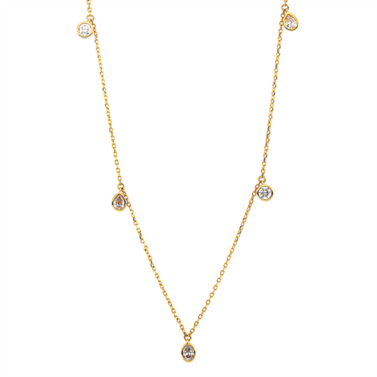 Collier 18kt GG, mit ZÖ 43+40,6cm, 2 Tropfen 0,19 ct, TW-si, 1 Oval 0,10 ct, TW-si, 2 Brill. 0,19 ct, TW-si