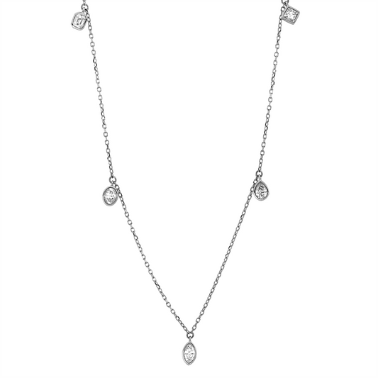 Collier 18 kt WG, mit ZÖ 43 cm + 40,6 cm, 5 Fant-Schl. 0,49 ct, TW-si