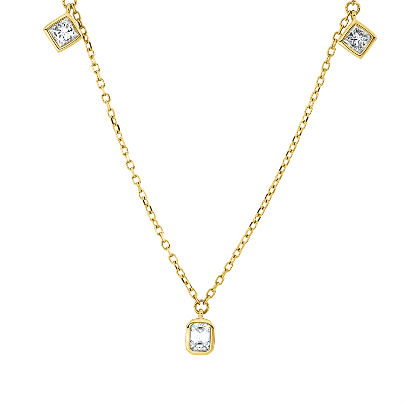 Collier 18 kt GG, mit ZÖ 43 cm + 40,6 cm, 3 Sm.schliff 0,28 ct, TW-si, 2 Princ. 0,21 ct, TW-si