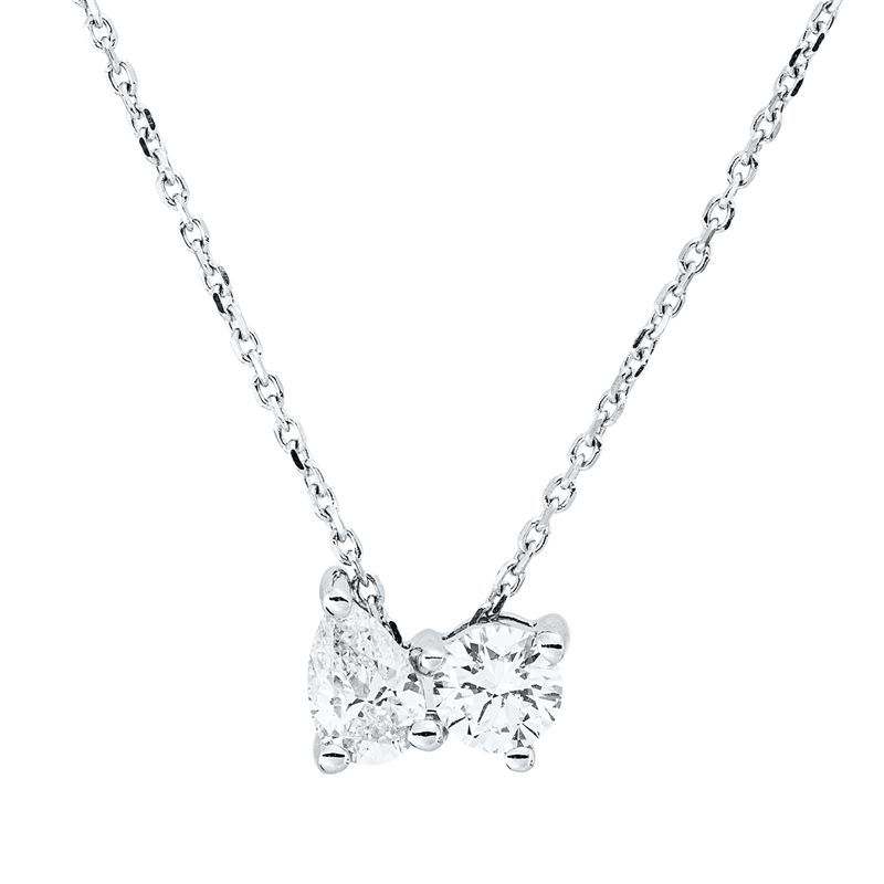 Collier 18 kt WG, mit ZÖ 42 cm, 1 Tropfen 0,19 ct, TW-si, 1 Brill. 0,17 ct, TW-si